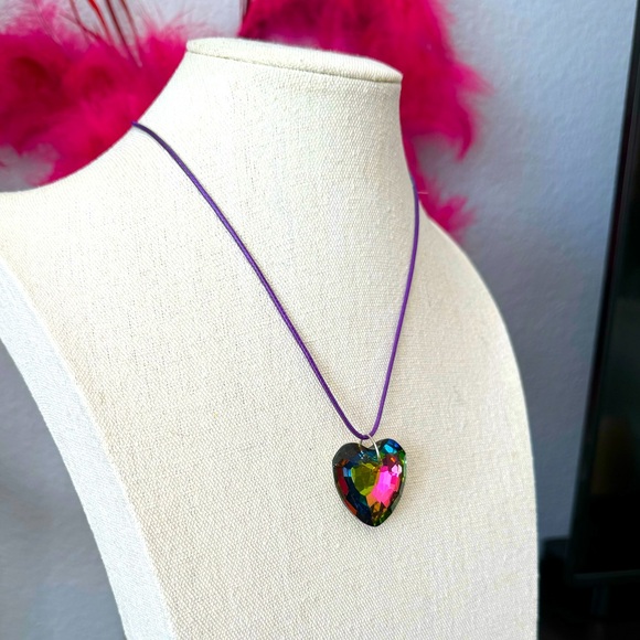 Vintage Crystal Glass Prism Rainbow Heart Necklace - Picture 5 of 11